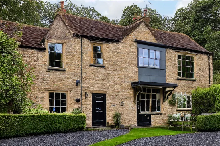 Prompt: an estate agent listing photo, external view of a 5 bedroom detached countryside house in the UK, by Giger