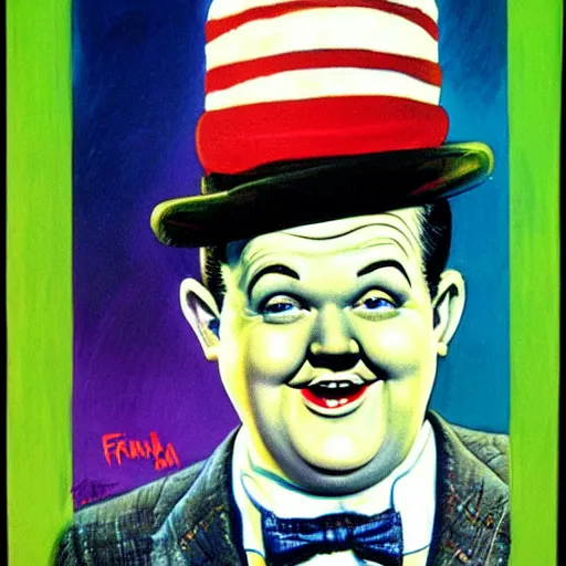 Image similar to A portrait of Stan Laurel and Oliver Hardy in hats by Frank Kelly Freas