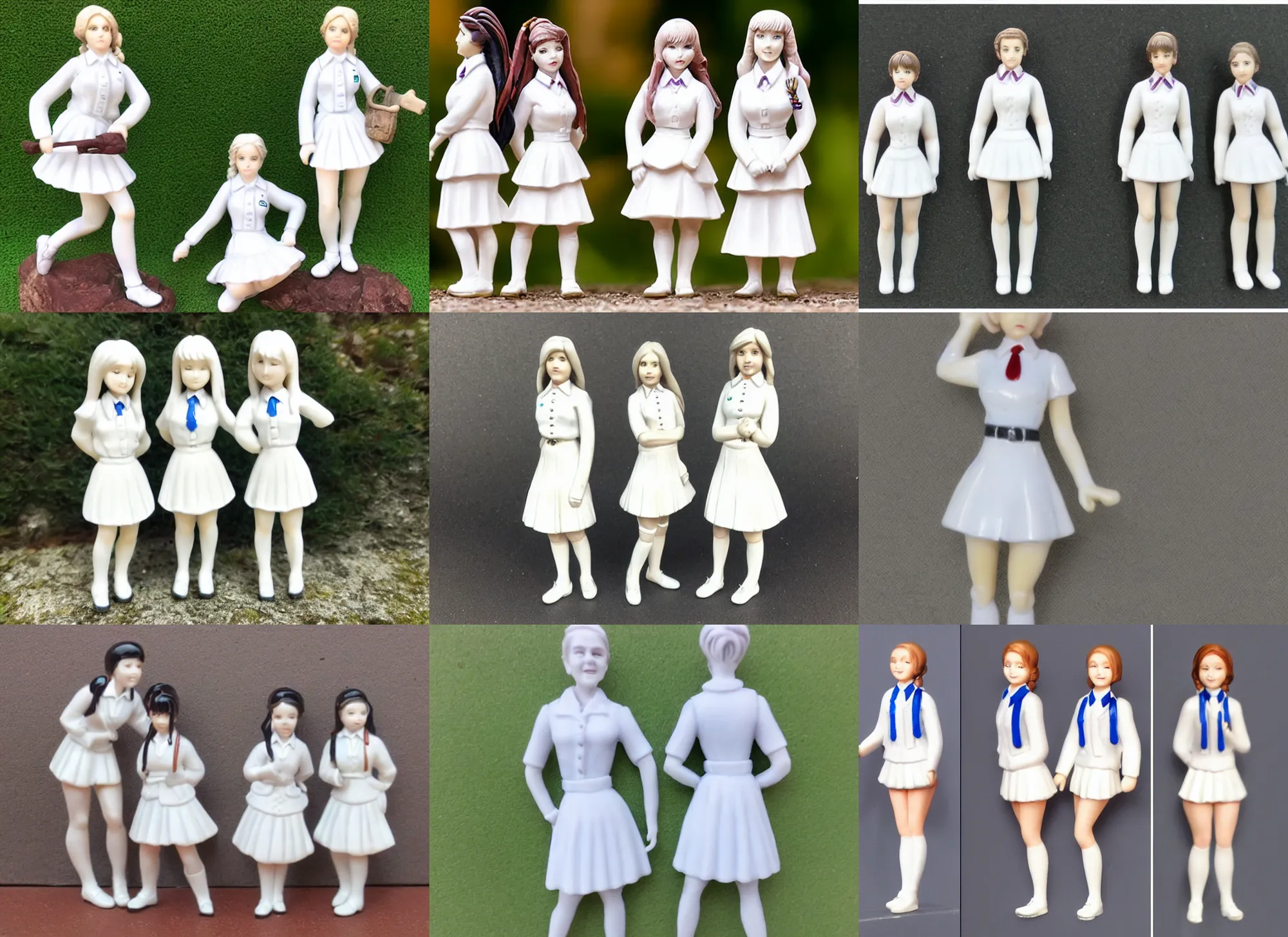 Prompt: Image on the store website, eBay, Full body, 80mm resin detailed miniature of a school girls in white uniforms