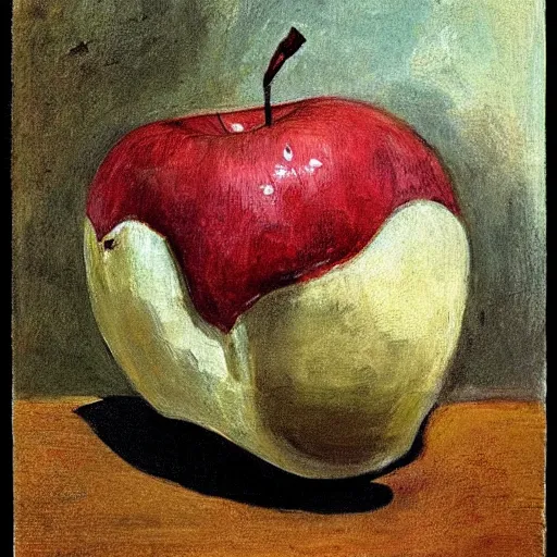 Image similar to house in a giant apple in the style of Cecilia Beaux (1855–1942), American portrait painter