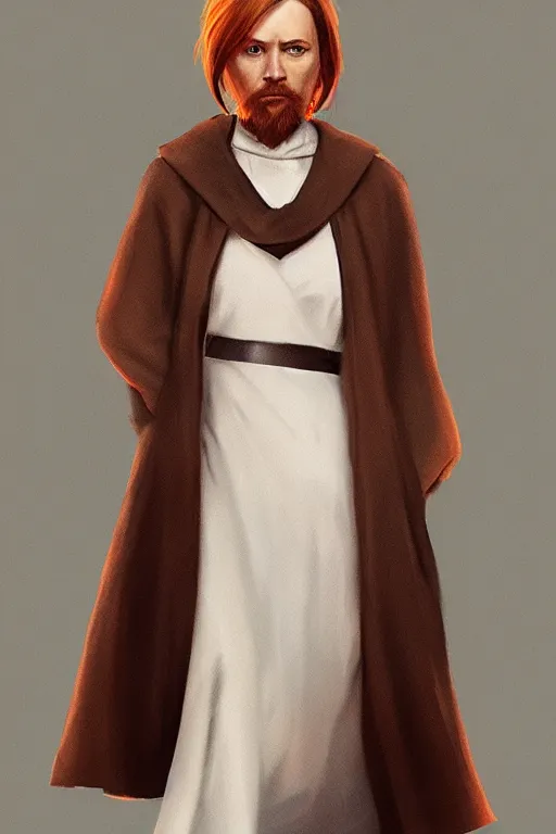 Prompt: karen gillian dressed as obi wan kenobi from star wars, trending on artstation, drawn by WLOP