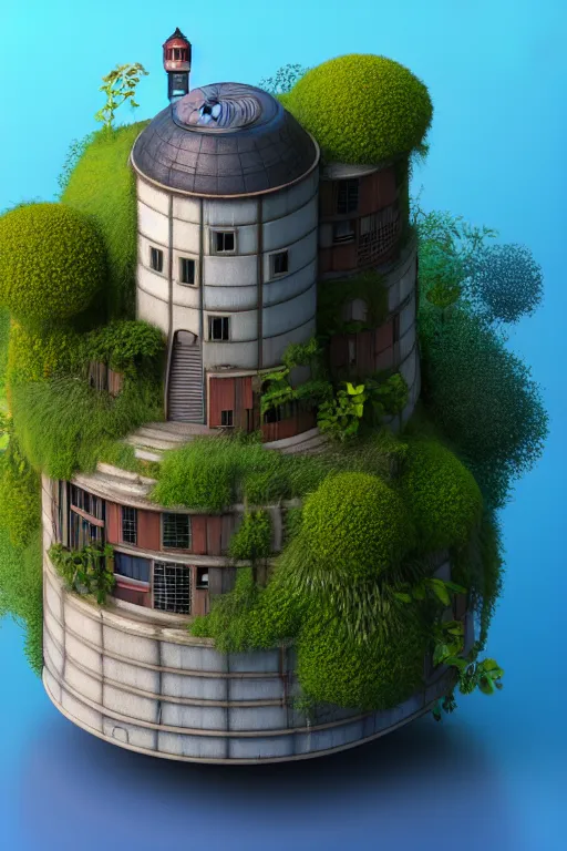 Image similar to cylindrical house, solarpunk, studio ghibli, jean - baptiste monge, octane render, 4 k