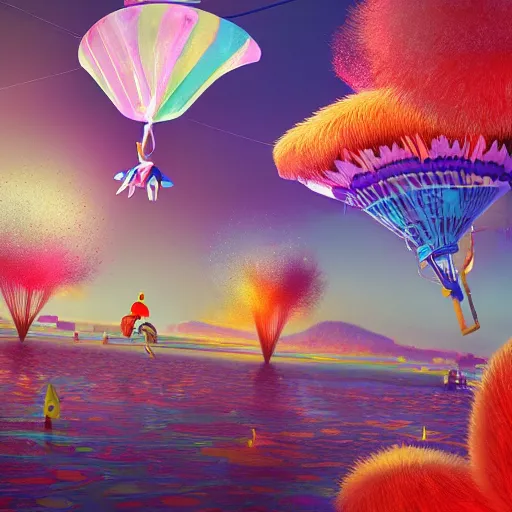 Prompt: tiny kite festival, floating, rbc, bunny, radiolaria, protophyta, micro - organisms, center frame, symmetric, rim light, marine microbiology, bioluminescence, electric, fur, soft, concept art, intricate details, highly detailed, colorful, photorealistic, disney pixar, octane render, iridescent, anime, 8 k