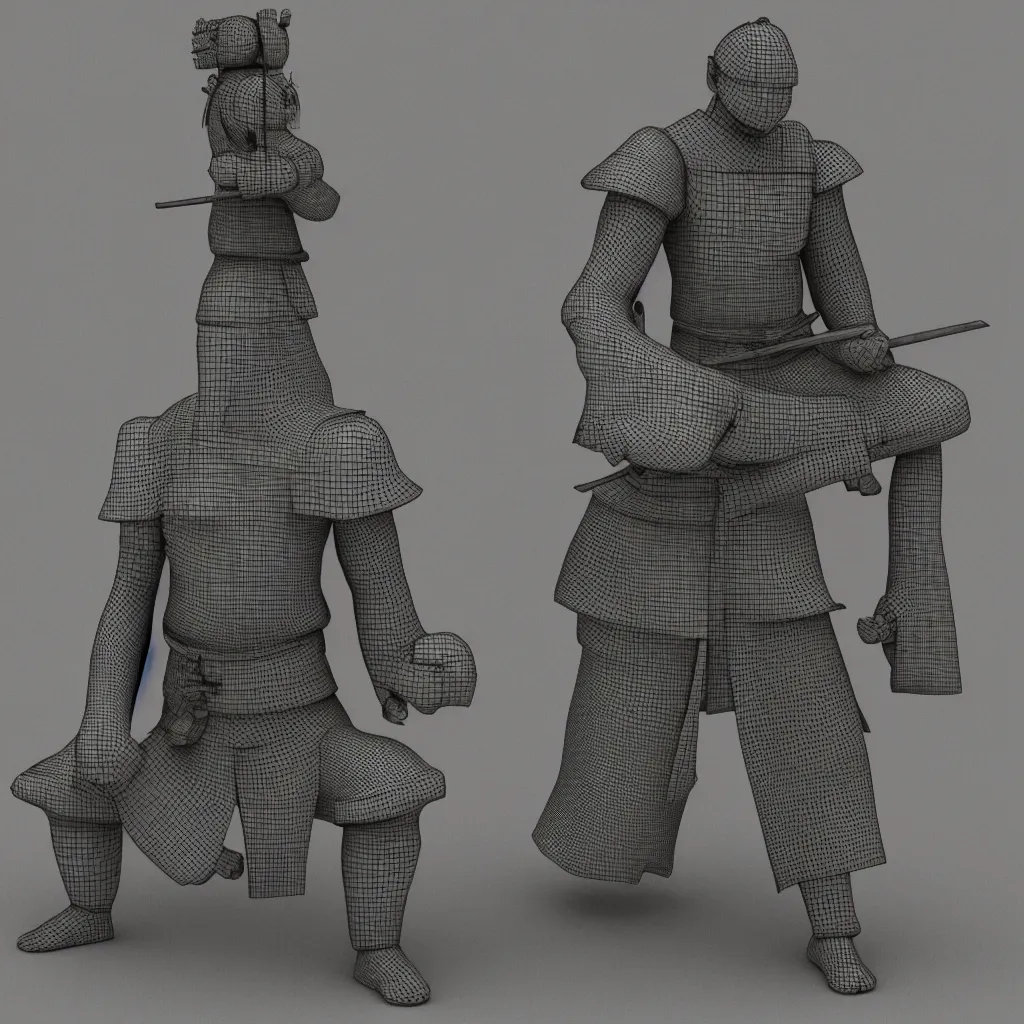 Prompt: 3 d model of a beautiful meditating samurai, comic art