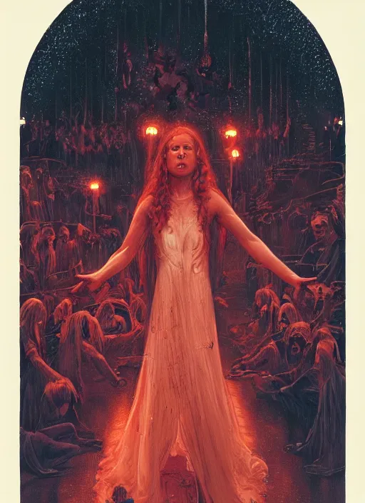 Image similar to a cinematic scene from carrie ( 1 9 7 6 ) illustrated by ron english, trending on artstation, concept art, smooth, sharp focus, illustration, artgerm, donato giancola, joseph christian leyendecker, les edwards, ed repka, wlop