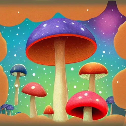 Prompt: the agaric mushroom galaxy, cozy fantasy illustration