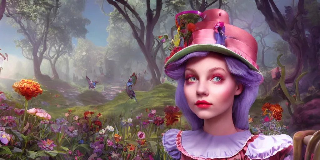 Prompt: a insanely intricate detailed beautifull 3 d render of alice in wonderland, beauty clean faces, cute detailed characters, unreal engine, 8 k resolution, cell shaded rendering, soft dramatic lighting, cinematic, subsurface scattering, anti aliashing, pixar,