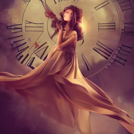 Image similar to If the concept of time was a girl, digital art, fantastic composition, astonishing detail, award winning, beautiful lighting