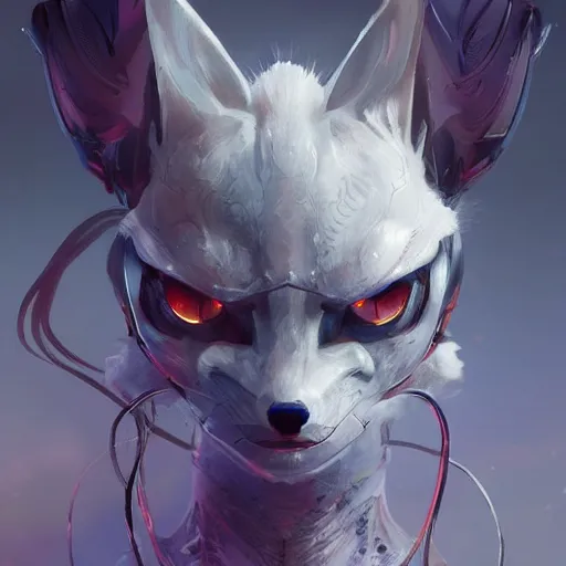 Image similar to A portrait of a cybernetic kitsune, trending on artstation, digital art, by Stanley Artgerm Lau, WLOP, Rossdraws, James Jean, Andrei Riabovitchev, Marc Simonetti, Yoshitaka Amano