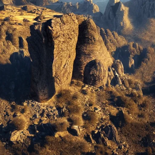 Image similar to an epic landscape, rock formation that looks like a woman, a female mountain, cinematic light, long shadows,