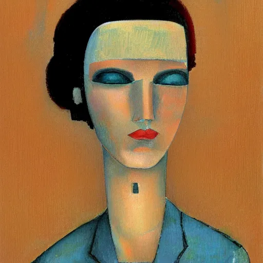Image similar to portrait of a robot by amadeo modigliani in the style of greg rutkowski