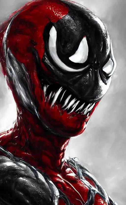 Prompt: venom as deadpool, dynamic lighting, photorealistic fantasy concept art, trending on art station, stunning visuals, terrifying, creative, cinematic