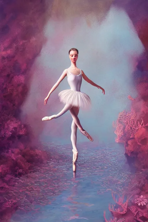 Image similar to ballerina alone at the bottom of the great barrier reef by jaques cousteau, digital art, smooth, focus, highly detailed, hyper realistic, intricate, concept art, art by wlop