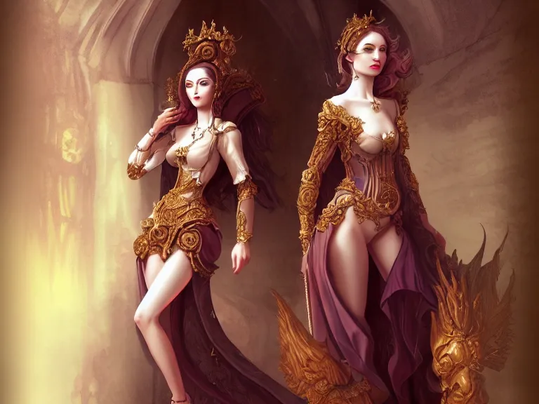 Image similar to full body portrait of a woman styled after a baroque cathedral 🍑, fantasy artwork, award winning, very very very very very very very beautiful scenery, artstation