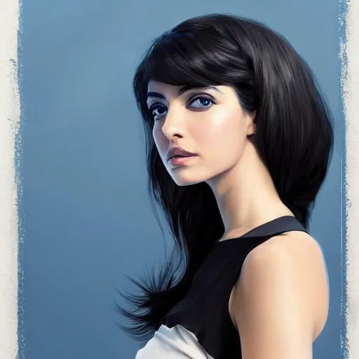 Image similar to greek ameera al taweel , blue eyes, black hair, beautiful face, white viel, Hyper-realistic, Highly Detailed, HD, by Brom, by beeple, studio ghibli, wallpaper, highly detailed, trending on artstation