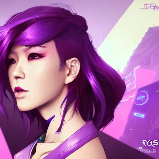 Image similar to a portrait of a young asian cyberpunk woman with purple hair, art by lois van baarle and loish and ross tran and rossdraws and sam yang and samdoesarts and artgerm and saruei and disney, digital art, highly detailed, intricate, sharp focus, trending on artstation hq, deviantart, unreal engine 5, 4 k uhd image