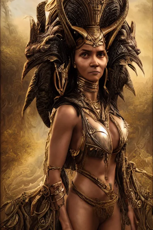 Prompt: A fantasy book style portrait painting of a hybrid, Anya_Taylor-Joy, Halle Berry, Cory Chase, as a Mystical Valkyrie, Anubis-Reptilian, Atlantean Warrior, intense soul penetrating eyes, François Boucher, Oil Painting, Crisp clear resolution, unreal 5, DAZ, hyperrealistic, octane render, Regal, Refined, Detailed Digital Art, RPG portrait, William-Adolphe Bouguereau, Michael Cheval, Walt Disney (1937), Steampunk, hyperdetailed, artstation, cgsociety, Volumetric Golden dappled dynamic lighting, Highly Detailed, Cinematic Lighting, Unreal Engine, 8k, HD