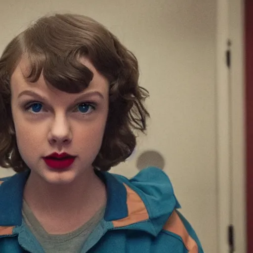 Image similar to still from Stranger Things season 6 - Taylor Swift as evil queen Brunhilda