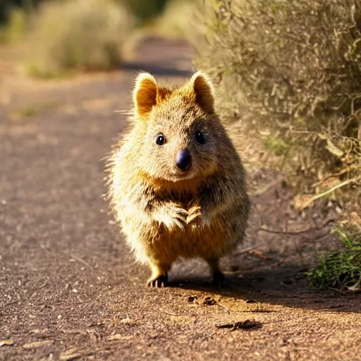 Image similar to A happy quokka running in front of a large explosion