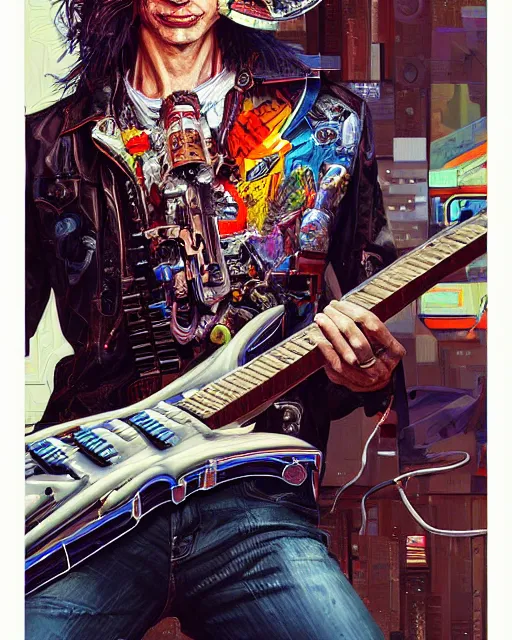 Image similar to a portrait of an anthropomorphic cyberpunk cowboy shredding an electric guitar by sandra chevrier, by jon foster, detailed render, tape deck, epic composition, cybernetics, 4 k realistic, cryengine, realistic shaded lighting, sharp focus, masterpiece, by enki bilal