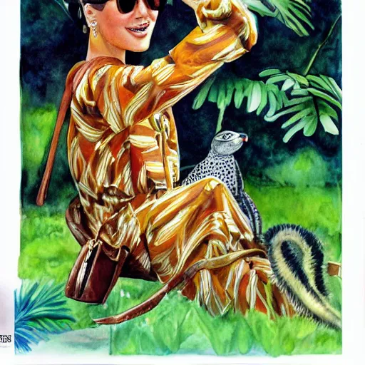 Image similar to A Banana Republic Travel and Safari Clothing Catalog cover from 1986 with Pepe, watercolor painting by Robert Stein III, illustration.
