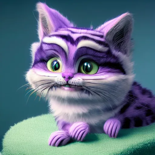 Image similar to full body pose, hyperrealistic photograph of the cheshire cat as a cute kitten, dim volumetric lighting, 8 k, octane beautifully detailed render, extremely hyper detailed, intricate, epic composition, cinematic lighting, masterpiece, trending on artstation, very very detailed, stunning, hdr, smooth, sharp focus, high resolution, award, winning photo, dslr, 5 0 mm