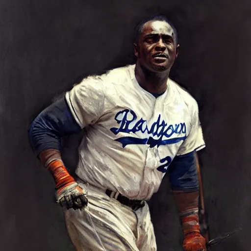 Prompt: portrait of jackie robinson, by jeremy mann, anders zorn, greg rutkowski.