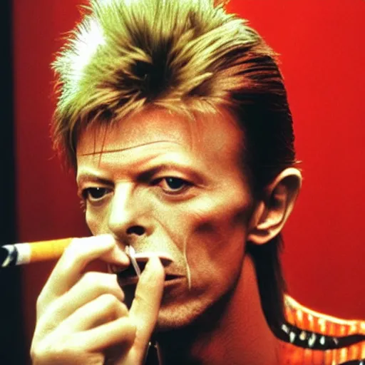Image similar to photo of David bowie smoking a cigarette, high quality