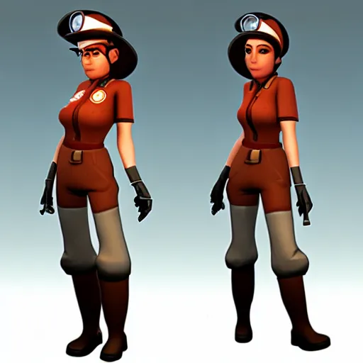 Image similar to engineer from team fortress 2 as a woman