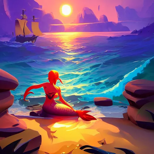 Image similar to painting mermaid treasure on sea of thieves game avatar hero smooth face median photoshop filter cutout vector, behance hd by jesper ejsing, by rhads, makoto shinkai and lois van baarle, ilya kuvshinov, rossdraws global illumination