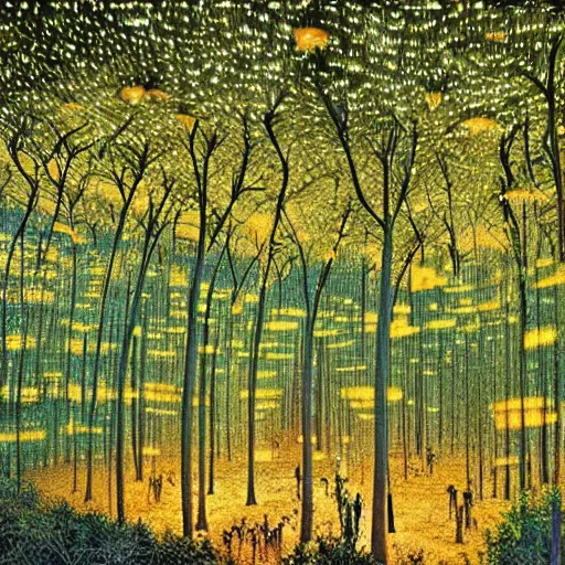 Prompt: the forest of fireflies, beautiful work of art where hotarubi appears