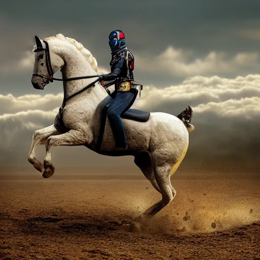 Prompt: a robot riding a horse, hyperrealistic, National Geographic photo, as coherent as Dall-E 2