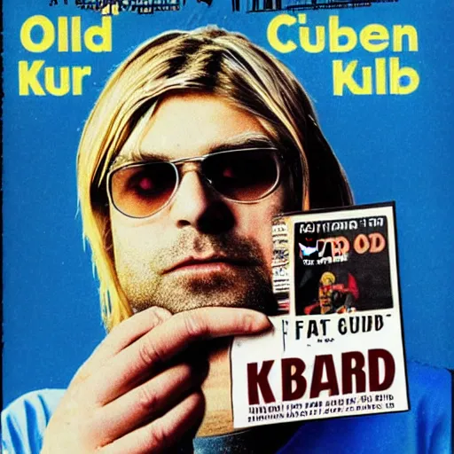 Image similar to old fat kurt cobain advertising gun front page