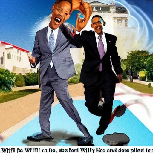 Image similar to will smith hitting obama with a flip - flop, in the style of gta cover art