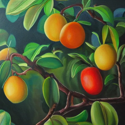 Prompt: high detail oil painting of fruit tree