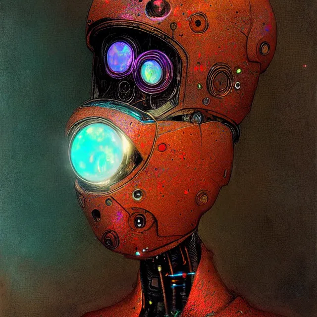 Prompt: iridescent hyperpop cyberpunk opal cyborg robot, future perfect, award winning digital art by santiago caruso and odilon redon