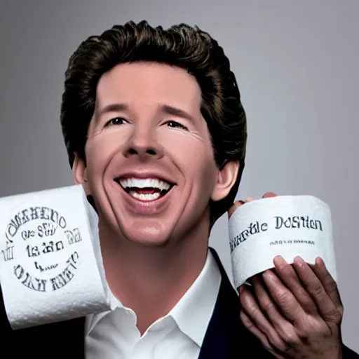 Image similar to Joel Osteen on a package of toilet paper