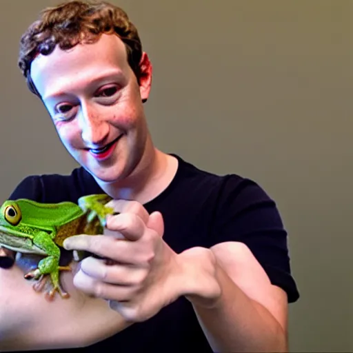 Image similar to mark zuckerberg holding a live frog