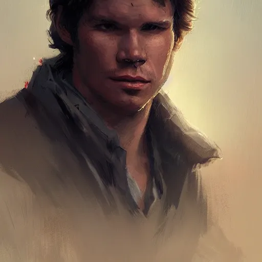 Prompt: portrait of a man by greg rutkowski, han solo, star wars expanded universe, he is about 3 0 years old, highly detailed portrait, digital painting, artstation, concept art, smooth, sharp foccus ilustration, artstation hq