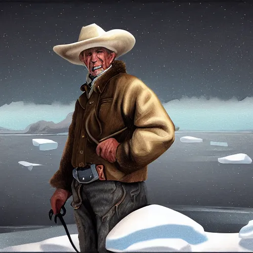 Prompt: an old cowboy in the arctic, digital painting