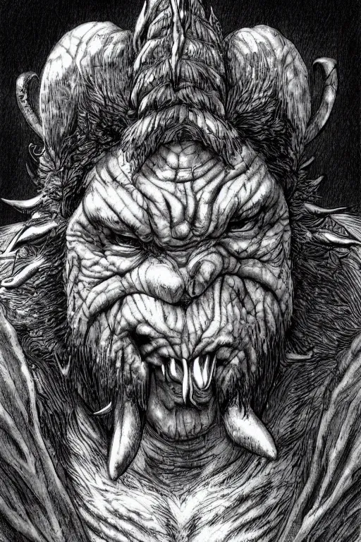 Image similar to hunched troll with a horn on his head, fantasy, highly detailed, digital art, sharp focus, trending on art station, kentaro miura manga art style