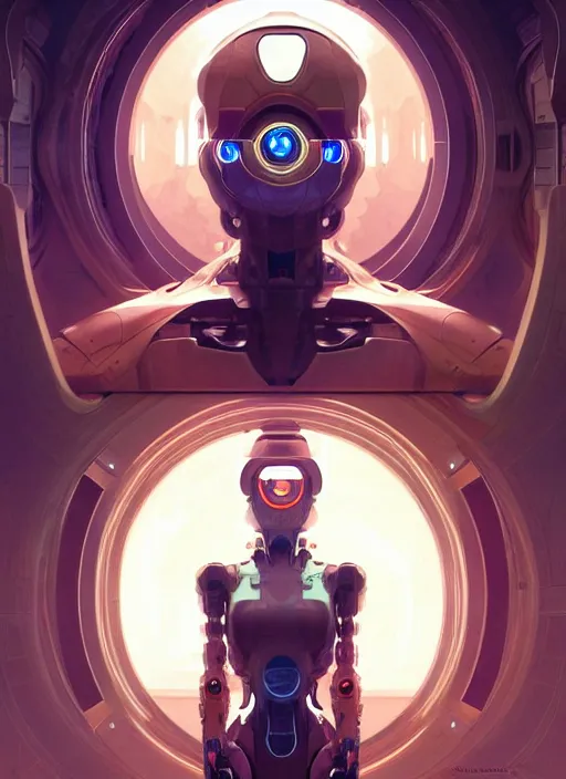 Prompt: symmetry, hi - tech robot in a spaceship intricate, elegant, highly detailed, digital painting, artstation, concept art, smooth, sharp focus, illustration, art by artgerm and greg rutkowski and alphonse mucha