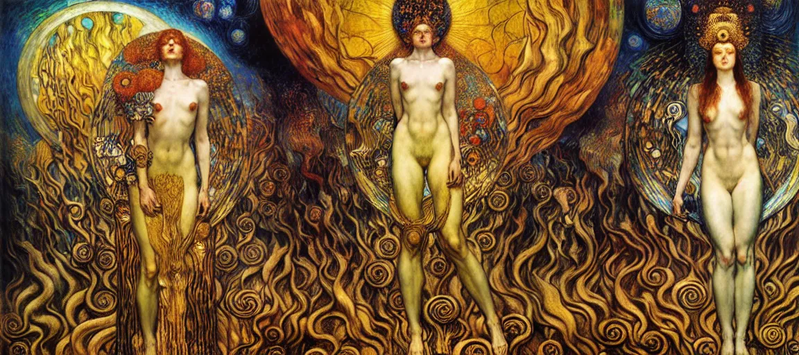 Image similar to Divine Chaos Engine by Karol Bak, Jean Delville, William Blake, Gustav Klimt, and Vincent Van Gogh, symbolist, visionary