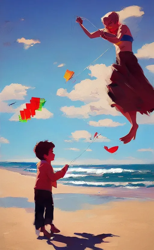 Prompt: flying kites at the beach by atey ghailan and garmash, michael