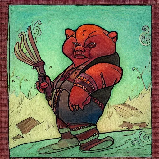 Prompt: pudge from dota 2. ivan bilibin style