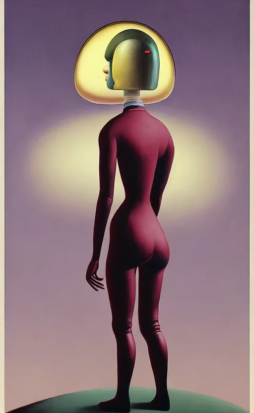 Image similar to portrait of an astronaut lady woman wearing helmet with tight black latex dress tight suit, Edward Hopper and James Gilleard, Zdzislaw Beksinski, Mark Ryden, Wolfgang Lettl highly detailed