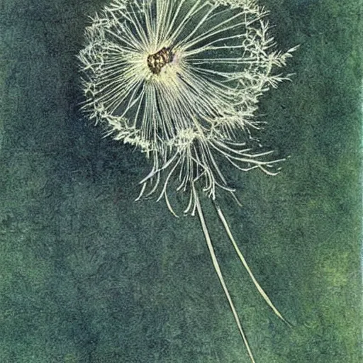 Image similar to a beautiful fairytale painting of a dandelion seed that is also a fluffy fairy. the dandelion seed is the body of the fairy. beautiful clear painting by arthur rackham