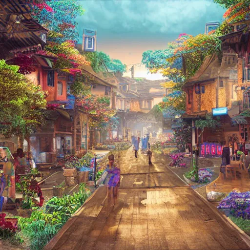 Image similar to a stunning digital masterpiece of a solarpunk town, highly detailed digital art