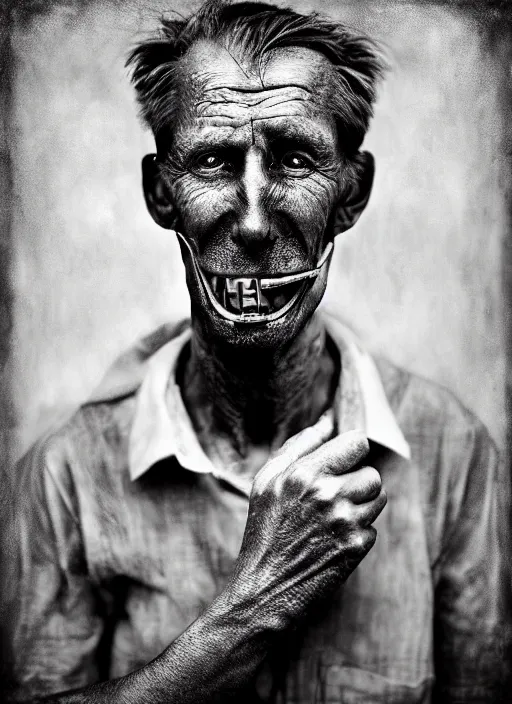 Image similar to handsome anthropomorphic mangle by lee jeffries, gelatin silver process