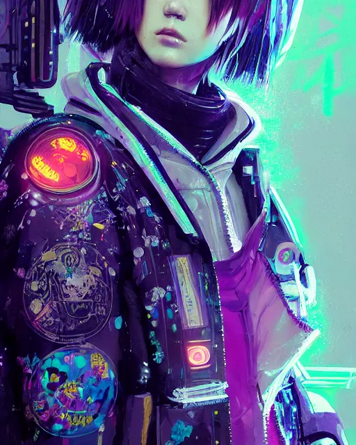 Image similar to detailed portrait Neon Operator Girl, cyberpunk futuristic neon, reflective puffy coat, decorated with traditional Japanese ornaments by Ismail inceoglu dragan bibin hans thoma greg rutkowski Alexandros Pyromallis Nekro Rene Maritte Illustrated, Perfect face, fine details, realistic shaded, fine-face, pretty face